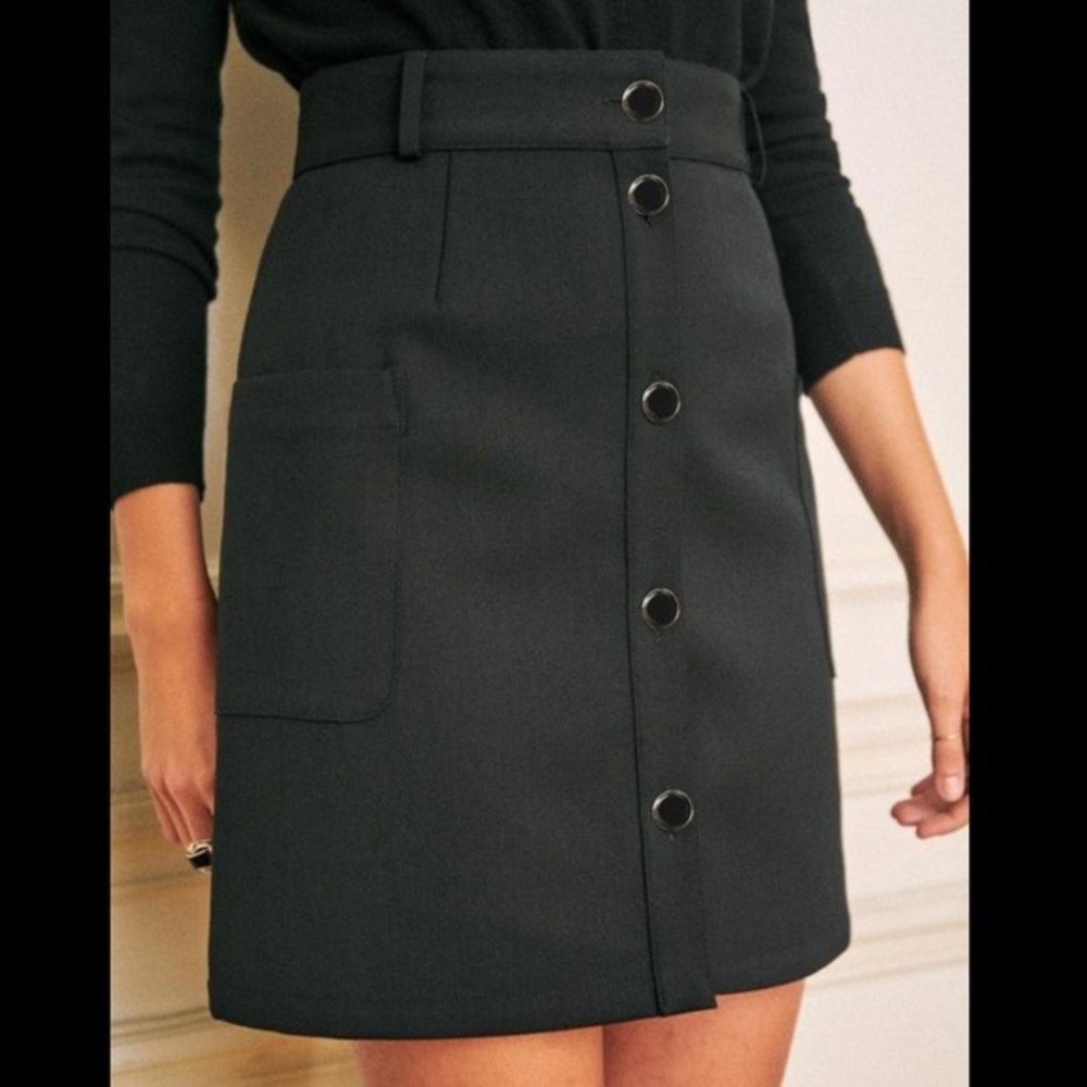 Sezane Black Mini Skirt with Button Detail